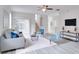 Bright living room with gray sofa and blue accent chairs at 7041 Buttonbush Loop, Harmony, FL 34773