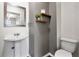 Small bathroom with pedestal sink and floating shelves at 356 Nova Dr, Davenport, FL 33837