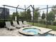 Screened-in spa with multiple lounge chairs at 9043 Sunshine Ridge Loop, Kissimmee, FL 34747