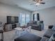 Living room with gray sofas, coffee table, and sliding glass doors at 911 Avenal, Davenport, FL 33837