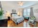 Relaxing bedroom with a queen bed, wood floors, and sitting area at 941 Rimini Dr, St Cloud, FL 34771