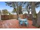 Relaxing backyard deck with seating area, shaded by large trees, and surrounded by a fence at 1820 Blaine Ter, Winter Park, FL 32792