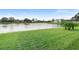 Backyard with pond view and lush green grass at 2626 Raccoon Run Ln, Orlando, FL 32837