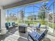 Relaxing screened patio with seating area and fire pit at 1490 Olympic Club Blvd, Champions Gate, FL 33896