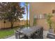Private backyard with patio furniture and lush landscaping at 3215 Brasilia Ave, Kissimmee, FL 34747