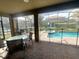 Covered patio with table and chairs overlooking the pool at 9030 Shadow Mountain St, Davenport, FL 33896