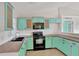 Modern kitchen with teal cabinets and stainless steel appliances at 1053 E Hancock Dr, Deltona, FL 32725