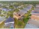 An aerial view of a residential neighborhood showing a house with a pool and solar panels at 1161 Cathcart Cir, Sanford, FL 32771