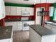 Kitchen with white cabinets, an island, and red walls at 3001 Mandolin Dr, Kissimmee, FL 34744