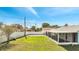 Backyard with screened patio and grassy area, perfect for outdoor enjoyment at 161 Laurel Way, Kissimmee, FL 34743
