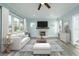 Bright living room with light blue walls, fireplace, and comfortable seating at 727 N Grandview Ave, Daytona Beach, FL 32118