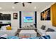 Open living room with comfy sofas and a large TV at 3032 Mahalo Dr, Davenport, FL 33897