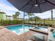 Private pool and spa with patio furniture and umbrella at 8020 Shaker St, Kissimmee, FL 34747