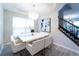 Modern dining room with white table and chairs, and a statement piece of art at 9036 Arbors Edge Trl, Windermere, FL 34786