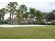 Sand volleyball court surrounded by palm trees and green grass at 148 Brunello Dr, Davenport, FL 33897