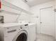 Laundry room with washer, dryer, and shelving at 2613 Tamarind Dr, Edgewater, FL 32141