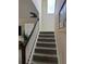 Modern staircase with carpeted steps and white railing at 8918 Tropical Haven Ct, Kissimmee, FL 34747