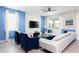 Spacious living room with a white sectional sofa, blue accent chairs, and a large TV at 1540 Maidstone Ct, Davenport, FL 33896