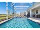 Large screened pool and spa with adjacent patio furniture and dining area at 1540 Maidstone Ct, Davenport, FL 33896