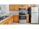 Modern kitchen with stainless steel appliances and wood cabinets at 2711 Emerald Lake Ct, Kissimmee, FL 34744