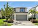 Two-story modern home with gray siding, paver driveway, and landscaping at 836 Desert Mountain Ct, Reunion, FL 34747
