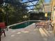 Relaxing screened pool and patio with lounge chairs at 4704 Delray Beach Ct, Kissimmee, FL 34746