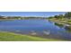 Serene lakefront view with lush landscaping and homes in the background at 3555 Maribella Dr, New Smyrna Beach, FL 32168