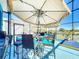 Relaxing patio furniture under a large umbrella near the pool at 2477 Shanti Dr, Kissimmee, FL 34746