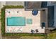 Overhead view of a home's pool and patio area at 7423 Sparkling Ct, Reunion, FL 34747