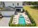 Aerial view of house, showing pool and patio at 7423 Sparkling Ct, Reunion, FL 34747