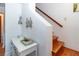 Wooden staircase with beach-themed decor at 1043 Lemon Bluff Rd, Osteen, FL 32764