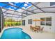 Screened pool area with patio furniture, a table, and umbrella at 4481 Monado Dr, Kissimmee, FL 34746