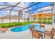 Screened pool and patio with lounge chairs and a table with seating for six at 4481 Monado Dr, Kissimmee, FL 34746