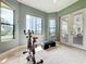 Home gym with exercise bike and lake view at 6245 Little Lake Sawyer Dr, Windermere, FL 34786