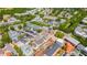 Aerial view of a charming neighborhood with tree-lined streets and a variety of home styles at 418 Water St, Kissimmee, FL 34747