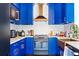 Bright kitchen with blue cabinets, copper accents, and modern appliances at 418 Water St, Kissimmee, FL 34747