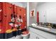 Bathroom with Mickey Mouse shower curtain and modern vanity at 8940 Play Through Dr, Davenport, FL 33896