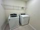Laundry room with washer, dryer, and overhead shelving at 16230 Trinidad Way, Clermont, FL 34714