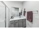 Bathroom with walk-in shower and gray vanity at 2920 Oak Park Way # Apt A, Orlando, FL 32822