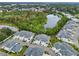 Aerial view of townhouses situated near a tranquil lake at 2920 Oak Park Way # Apt A, Orlando, FL 32822