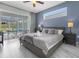 Bright bedroom with a king-size bed and sliding doors leading to the pool area at 2912 Sunset Lakes Blvd, Kissimmee, FL 34747