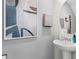 Elegant powder room with pedestal sink and modern fixtures at 545 Zinfandel Dr, Holly Hill, FL 32117