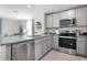 Modern kitchen with stainless steel appliances and granite countertops at 545 Zinfandel Dr, Holly Hill, FL 32117