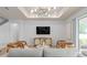 Living area with a large TV, comfortable seating, and a stylish wall treatment at 6018 Forest Perch Dr, St Cloud, FL 34771