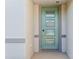 Modern light teal front door with glass panels at 2317 Citrus Bloom Dr, Bartow, FL 33830