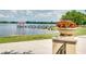 Quaint lakeside gazebo with a pier and manicured landscaping at 4685 Anson Ln, Orlando, FL 32814