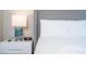 White nightstand with lamp and alarm clock next to bed at 7740 Sandy Ridge Dr # 9-236, Kissimmee, FL 34747
