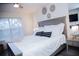 Bright bedroom space with ceiling fan, window, and comfortable bed at 940 Village Trl # 9-303, Port Orange, FL 32127