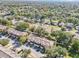 Aerial view of townhomes in a residential area near a lake and lush greenery at 2020 Retreat View Cir, Sanford, FL 32771