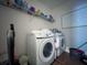 Laundry room with washer, dryer, and shelving at 402 Blue Lake Cir, Kissimmee, FL 34758